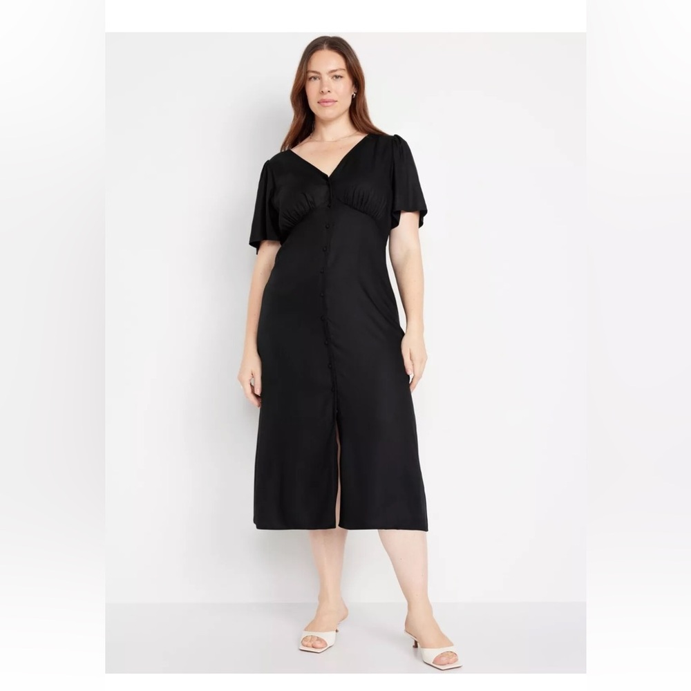Old Navy Black Button Down Crepe Midi Dress - Picture 4 of 4